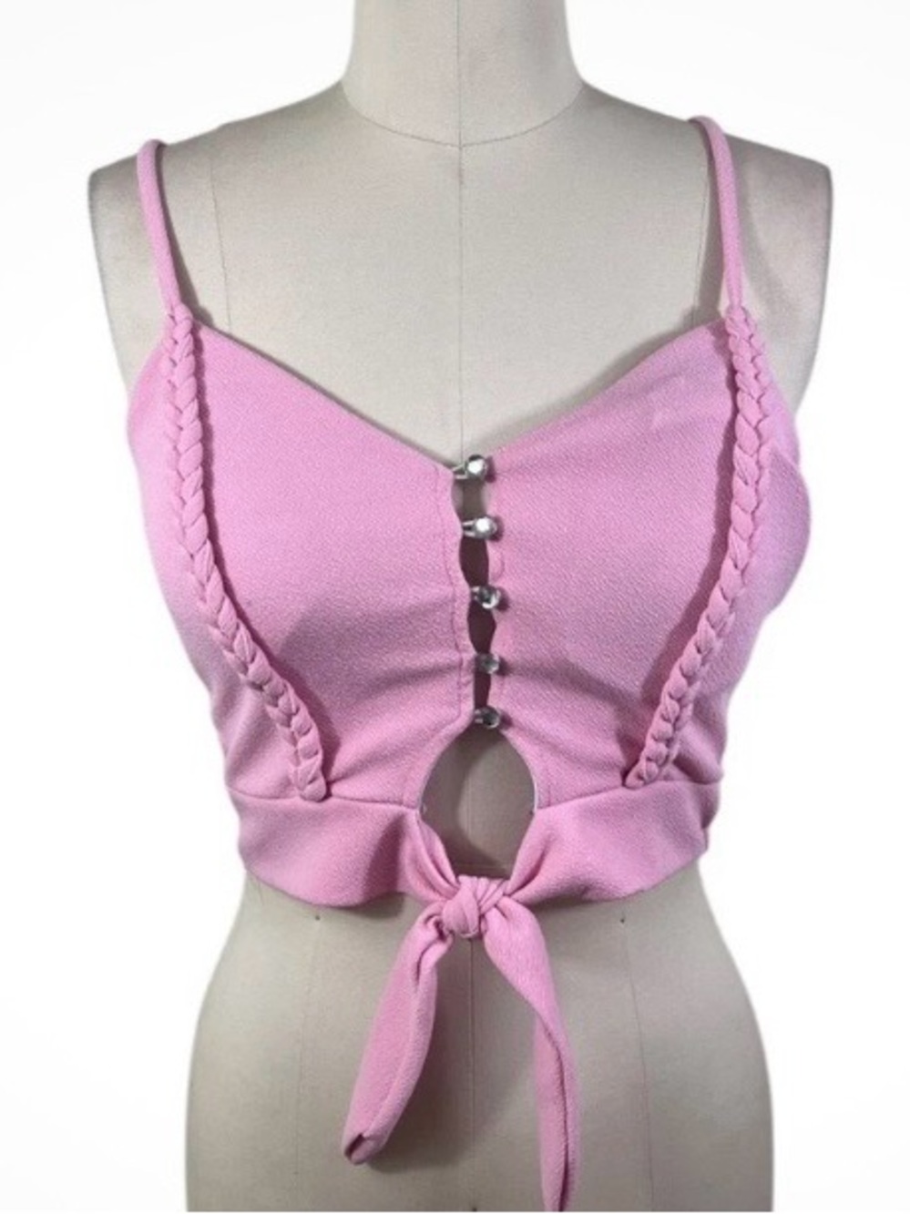 Y2K Barbie Pink Tie-Front Spaghetti Strap Cami Crop Top